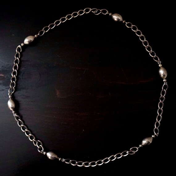 Vintage silver chain necklace silver beads hollow… - image 3