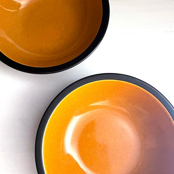 Vintage Soup Bowls Mikasa Terra Stone Paprika Dinnerware Japan 70s Orange Brown Matte Exterior Cereal Bowls 7 3/8" Single Serving Bowl Set 2