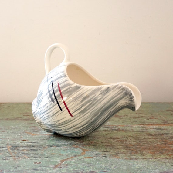 Vintage Creamer Stetson Hiawatha Prim Rose Abstract Dinnerware Grey Brushstrokes Red Lines Rare Dinnerware Brotherhood of Operative Potters
