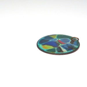 Vintage Pendant Colorful Enameled Round Copper Disc image 4