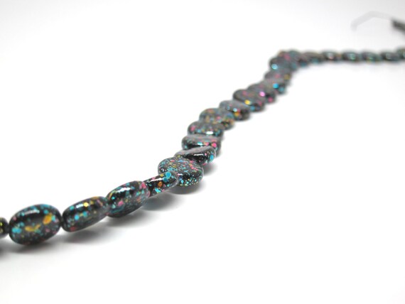 Vintage Glass Beads Black 80s Splatter Paint Pink Aqua Bead 10mm Bead Strand 42 Qty. Opaque Black Glass Coin Shaped