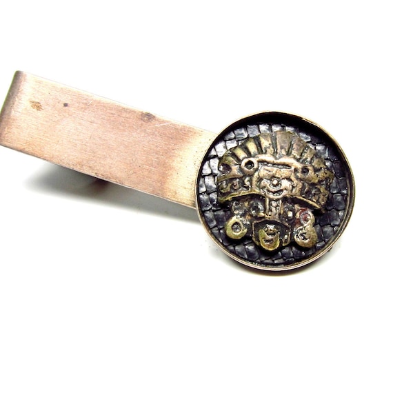 Vintage Tie Clip Incan Sun God Sterling Mens Accessory