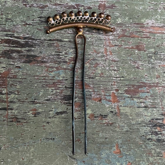 Antique Hair Pin Brass Oxidized Late Victorian St… - image 4