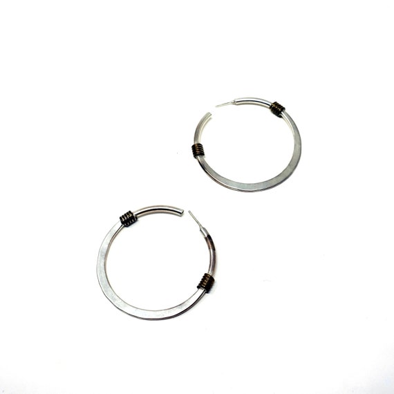 Vintage Silver Hoop Earrings Wrapped In Gold Tone… - image 9