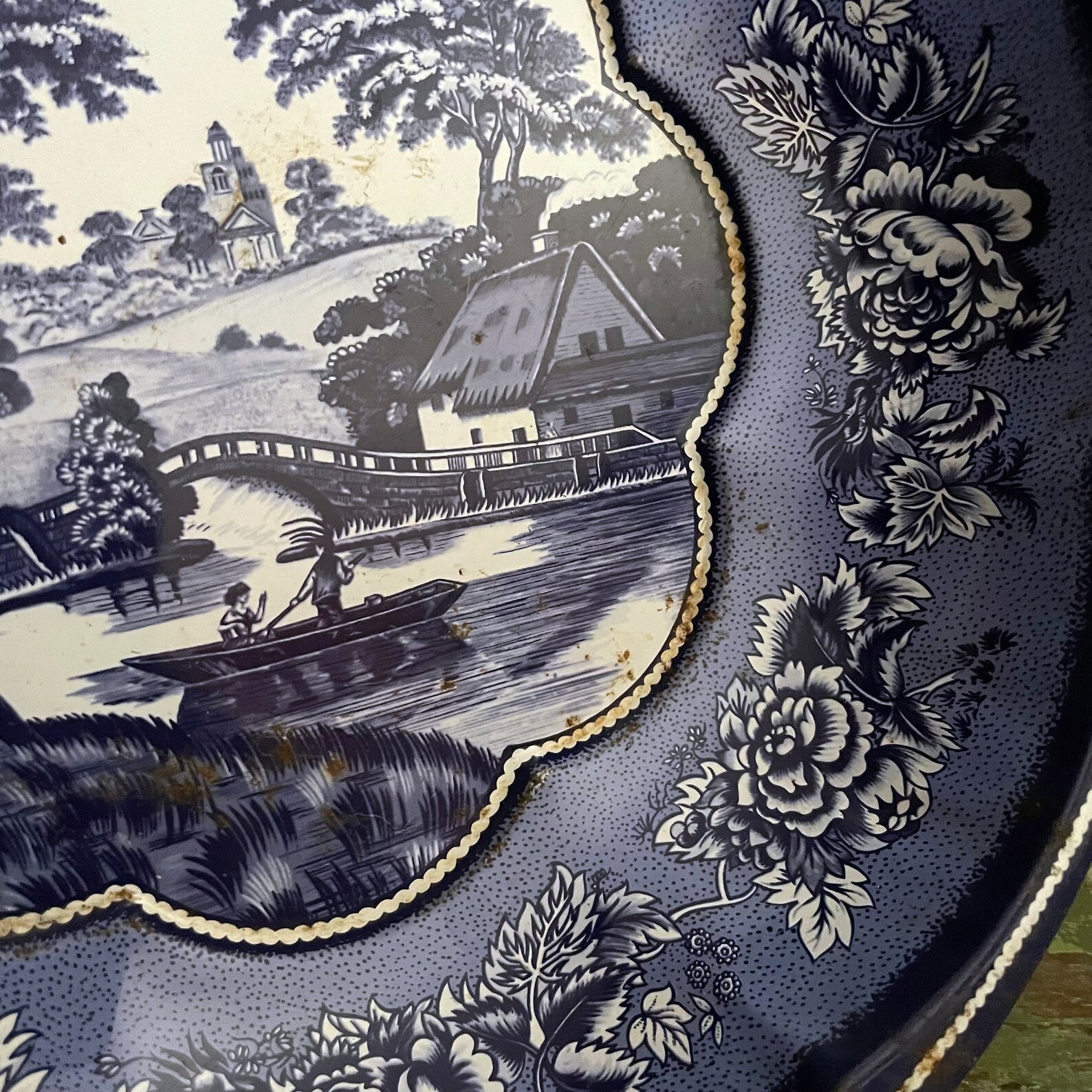 Tin Bowl Decatur Vintage Daher Tin Bowl, Blue & White English Country Scene, 1971 - Etsy