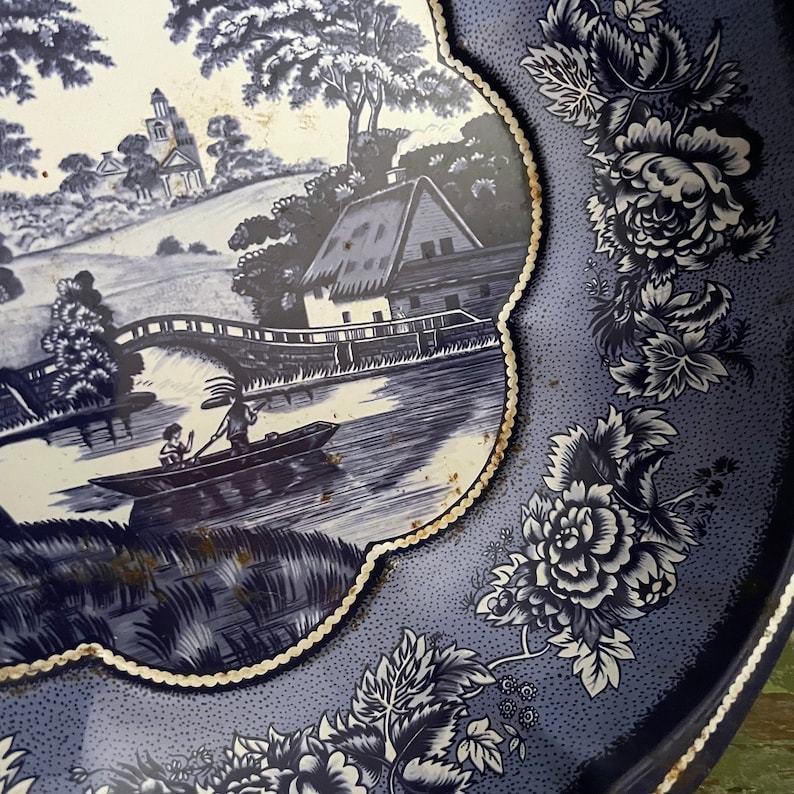 Tin Bowl Decatur Vintage Daher Tin Bowl, Blue & White English Country Scene, 1971 - Etsy