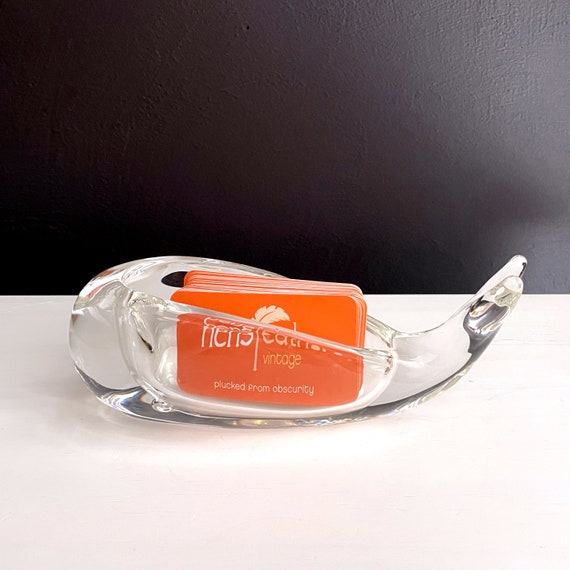 Vintage Glass Whale Dish Clear Heavy Whale Sasaki Crystal Art Glass Nautical Trinket Holder Candy Dish Serving or Business Card Holder