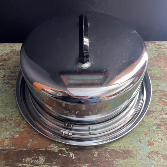 Vintage Cake Saver Everedy Chrome Keeper for Cake Carrier Metal Plate Domed Cover 1950s