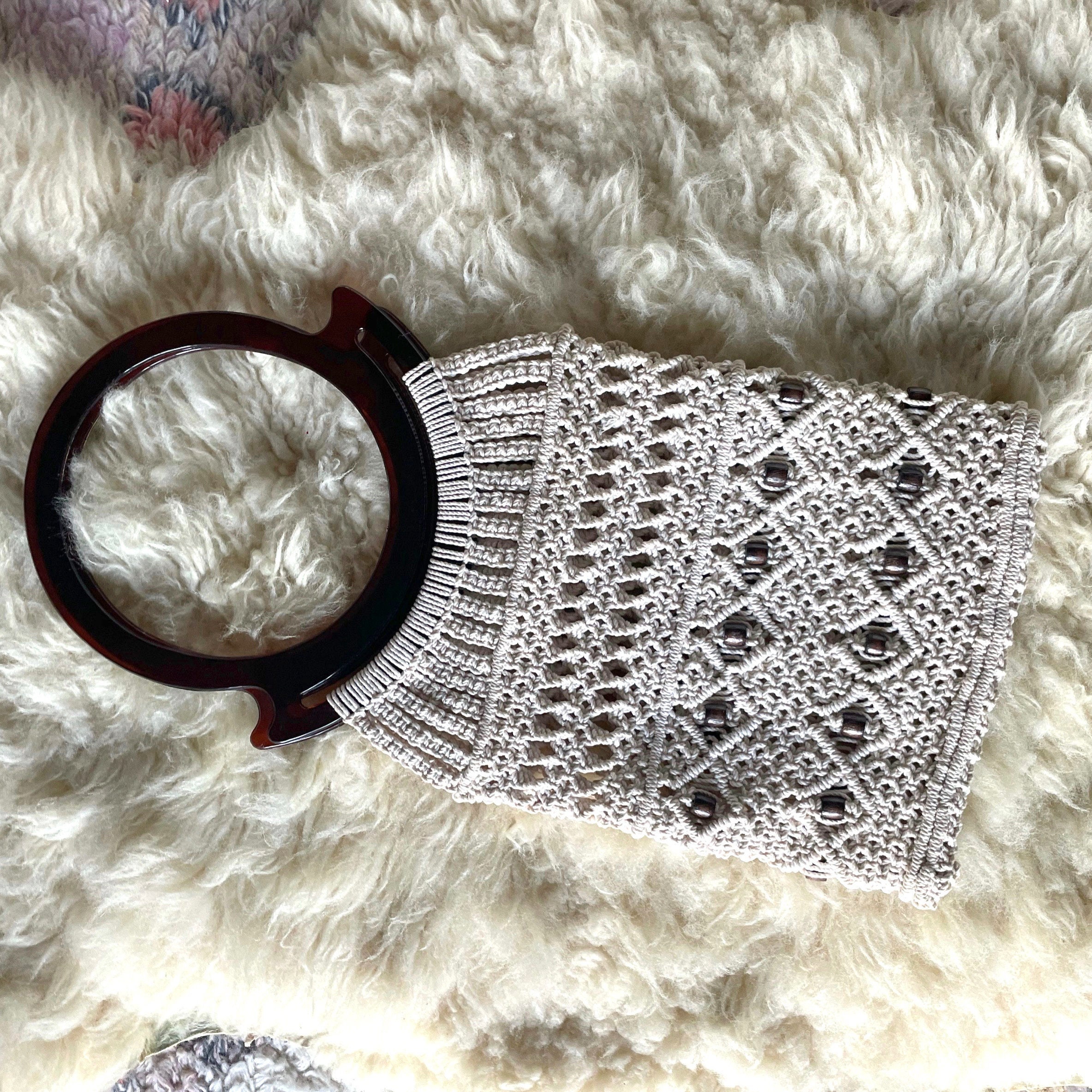 Pair of Vintage 8" Round Plastic Handbag Purse Handles Craft Macrame Crochet 