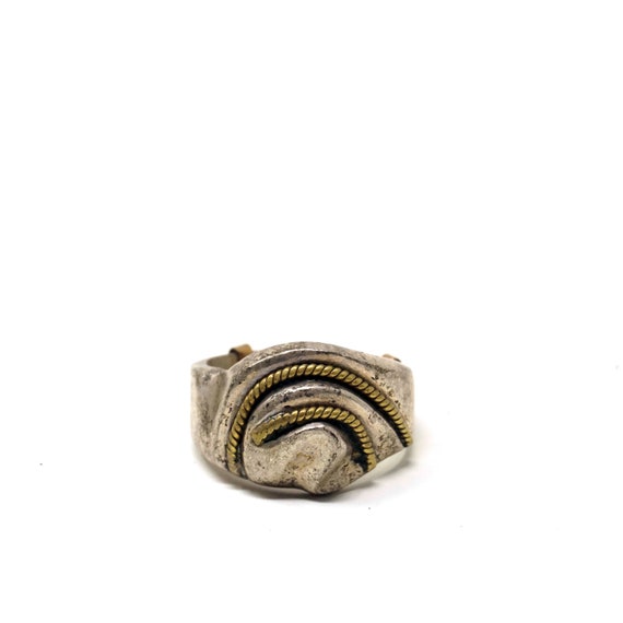 Vintage 925 Silver Ring Two Tone Chunky Band Ring Twisted Gold Washed Silver Rope Design Organic Shape Mexican Sterling Ring Size 9 Adjuster