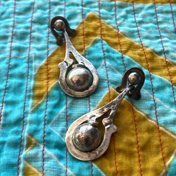Vintage Earrings Sterling Silver Teardrop Earrings Orb Dangle Earring Pair Mexican Silver Taxco TM-140