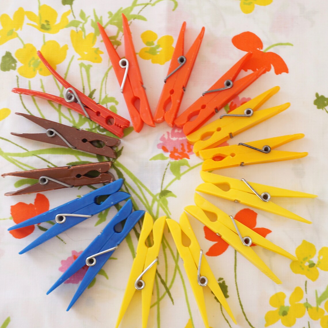 Vintage Clothespins Colorful Plastic Red Yellow Blue and Brown Etsy