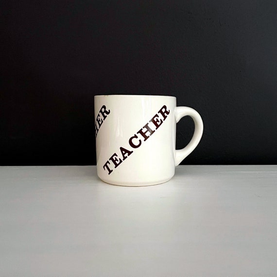 Vintage Teacher Mug Houze 1970s Classic Coffee Cup Ceramic Brown Lettering Off White Mug Diagonal Teacher Marked 1977 Retro Teacher's Gift