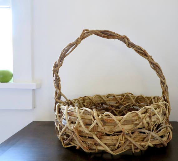 Rustic Grapevine Easter Basket Vintage Large Handmade Bentwood Woven Basket Twig Handle