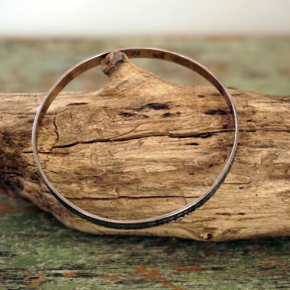 Vintage Silver Bangle Grid Pattern Textured Silve… - image 5