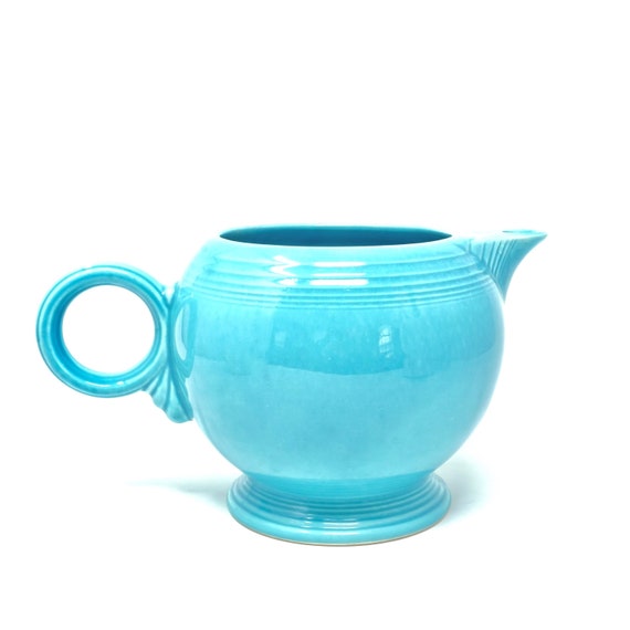 Vintage Fiesta Teapot Large Rare Turquoise 1930-40s Fiesta HLC USA In Mold Mark Circular Handle No Lid Original Large Tea Pot Homer Laughlin