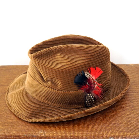Vintage Corduroy Fedora Brown Mens Hat 
