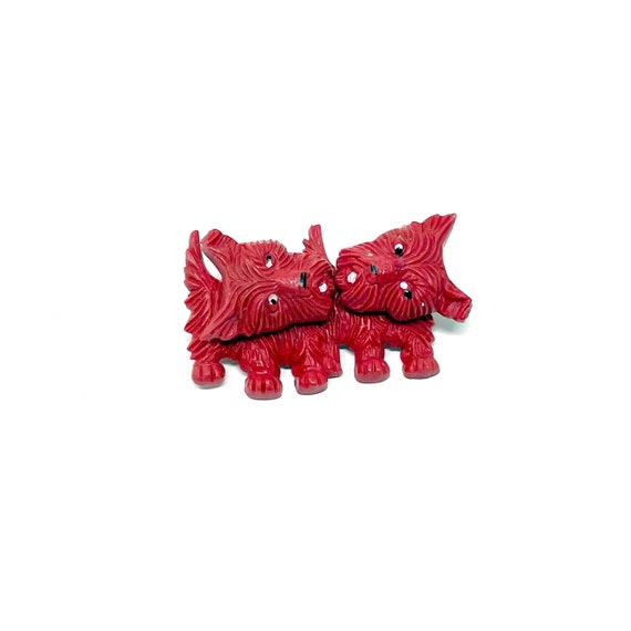 Vintage Red Dog Pin 2 Scotty Dogs with Rotating Heads Celluloid Brooch 30s S.S. Kresge Co Pin Up Pups Kitsch Costume Jewelry Dog Lover Gift