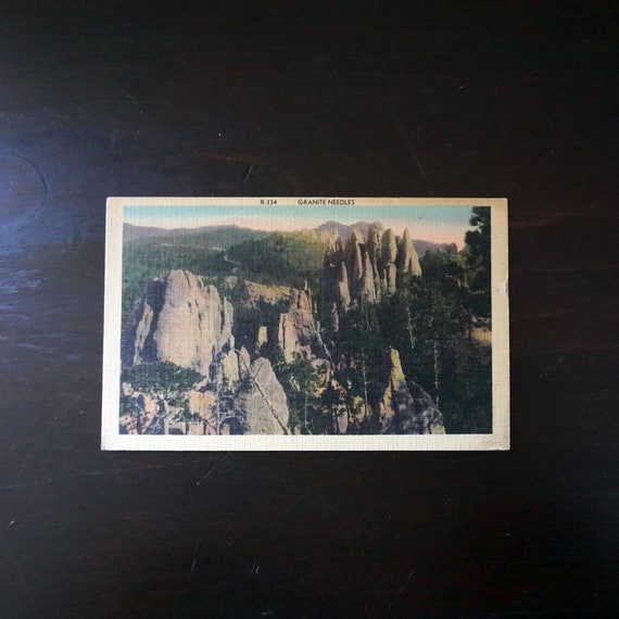 Vintage Postcard South Dakota Granite Needles Photograph Black Hills SD Rushmore Photo Image Unused Post Card Americana Tourist Attraction