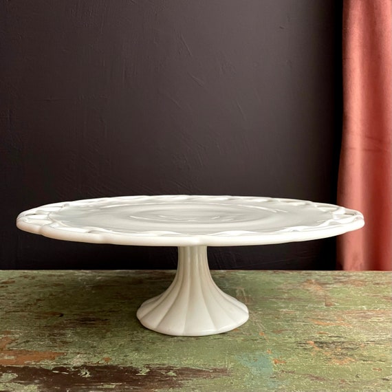 Vintage Cake Stand White Milk Glass Cake Plate Wedding Pitman Dreitzer Colony Lace Opaque Glass Reticulated Stand Pedestal Dessert Display