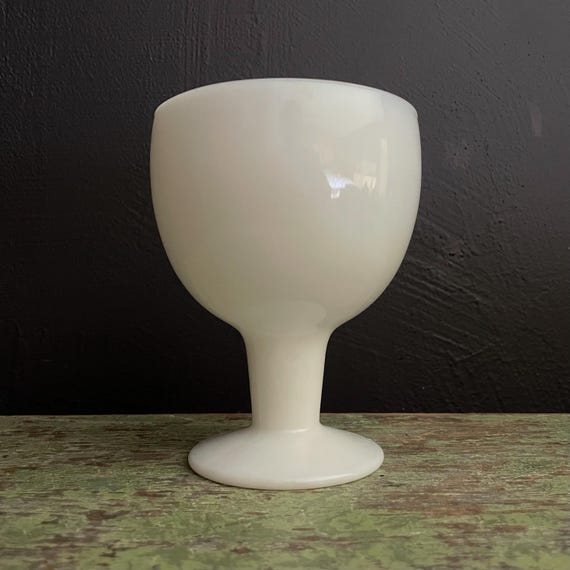 Vintage White Cup Footed Milk Glass Chalice or Goblet Opaque White Large Glass with Thick Stem& Base or Small Compote Sundae Cup or Planter