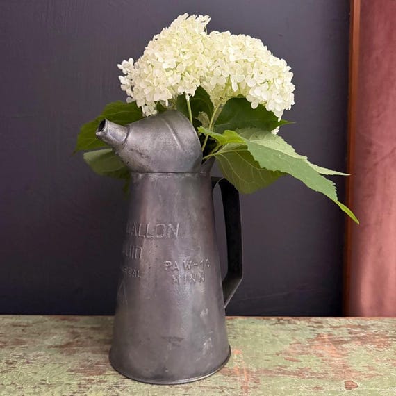 Vintage Oil Can One Half Gallon Galvanized With Spout Embossed Lettering Petroliana Rustic Decor