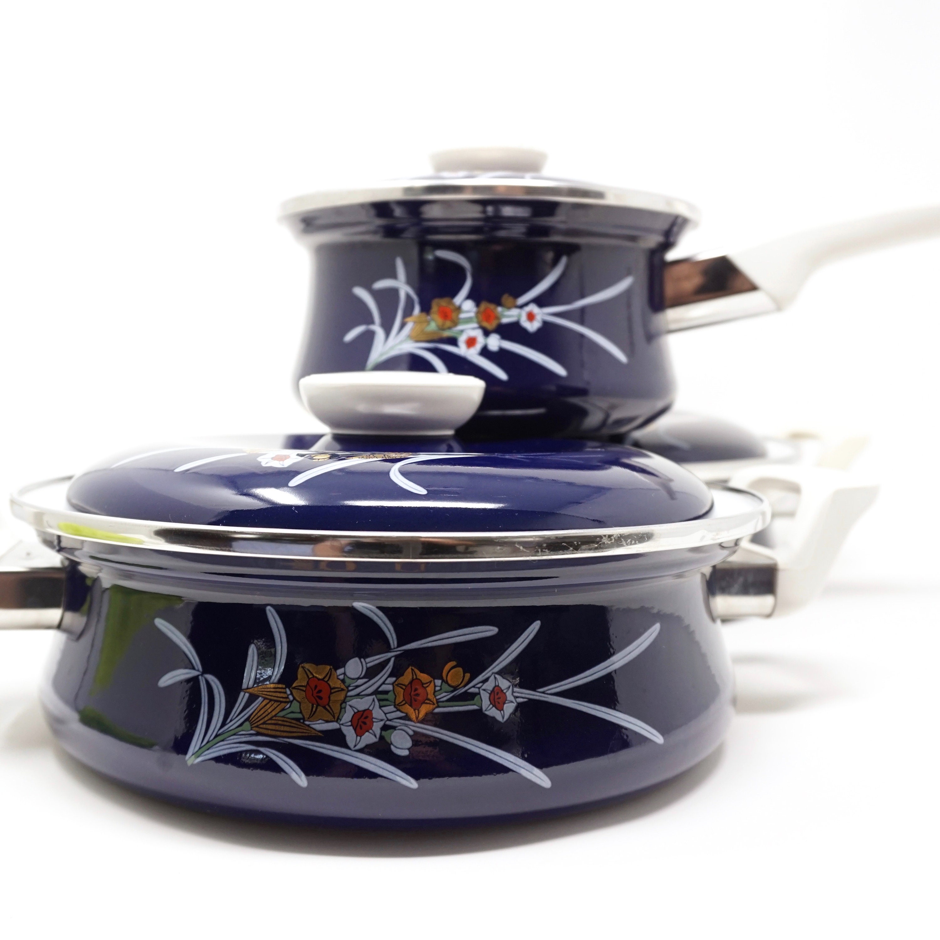 1970's Enameled Cookware- Set of 3