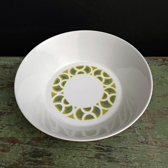 Vintage Bowl Mikasa Duplex By Ben Seibel Penthouse Serving Piece Pattern 2503 Vegetable Bowl Brown Exterior White Green Mosaic Look Pattern