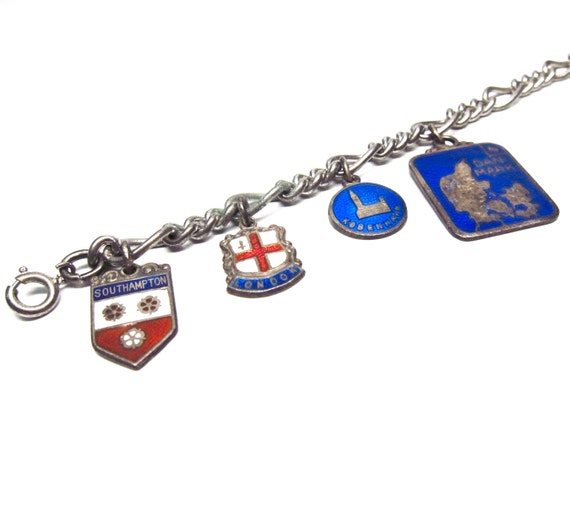 Vintage Travel Bracelet Europe Charms Southampton UK Denmark Cote d'Azur Monaco Princess Grace Kelly Collectible High Rise Building Charm