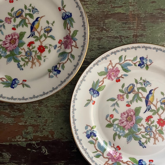 Vintage Salad Plate Pembroke By Aynsley England Bone China Bird and Floral Pattern Asian Inspired 8" Dish 18th Century Reproduction