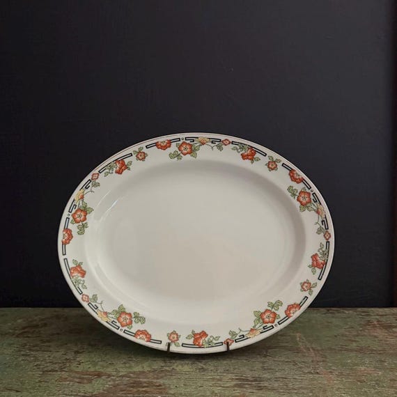 Vintage Platter Senate Pattern By Alfred Meakin 12" Oval Serving Dish Orange Floral
