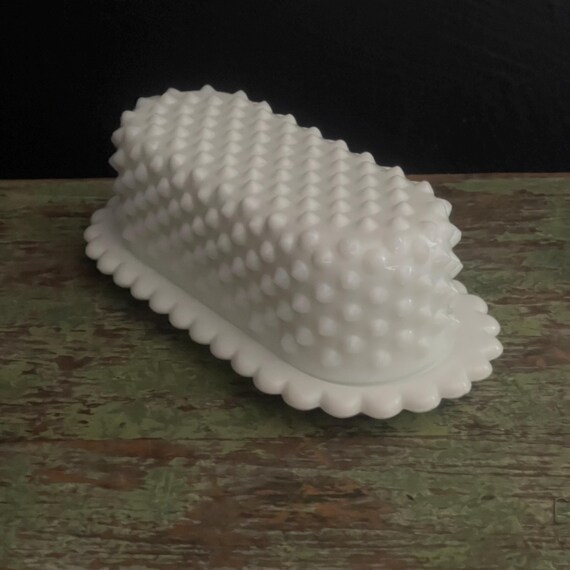 Vintage Fenton Butter Dish Hobnail White Milk Glass Mint Condition