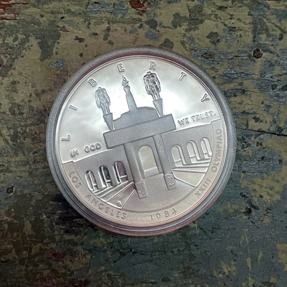 1984 US Olympics Commemorative Silver Dollar Los Angeles California Olympic Gateway LA Memorial Coliseum Reverse Eagle XXIII Olympiad