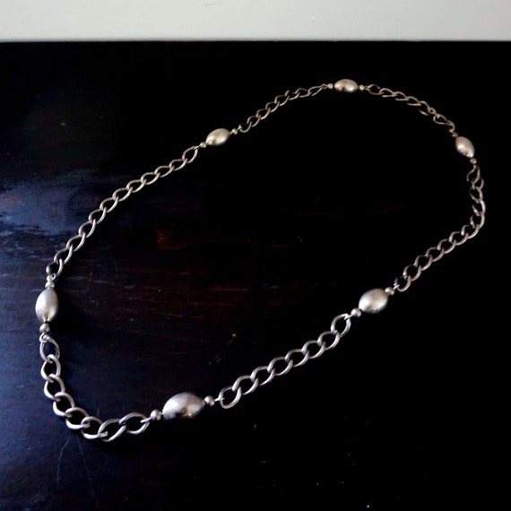 Vintage silver chain necklace silver beads hollow… - image 5