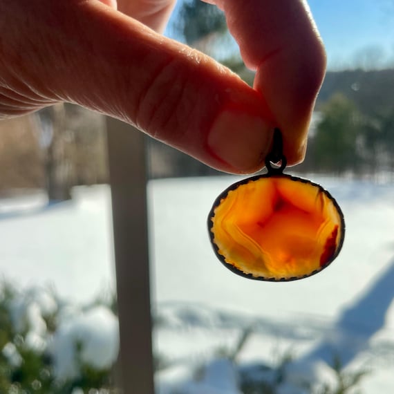 Antique Carnelian Pendant for Necklace Victorian Gemstone Semi Precious Oval Horizontal Cabochon Red Agate Look Silver Pie Crust Setting