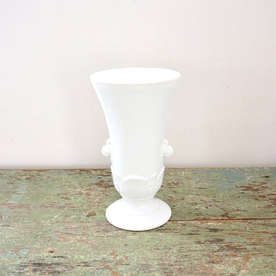 Vintage White Vase Milk Glass Pedestal Shape Vase With Handles Etsy