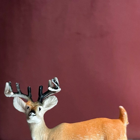 Vintage Plastic Deer Figurine Buck Small Animal Toy Made In Hong Kong