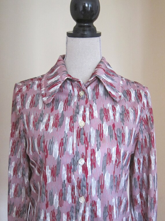 Vintage Blouse Purple Geometric 1970s Top Womens Medium