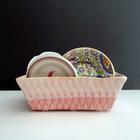 Vintage Planter Pink Ceramic Rectangular Small Plant Pot Cookson 296 Window Plant Box for Succulents Cacti Herbs Planter