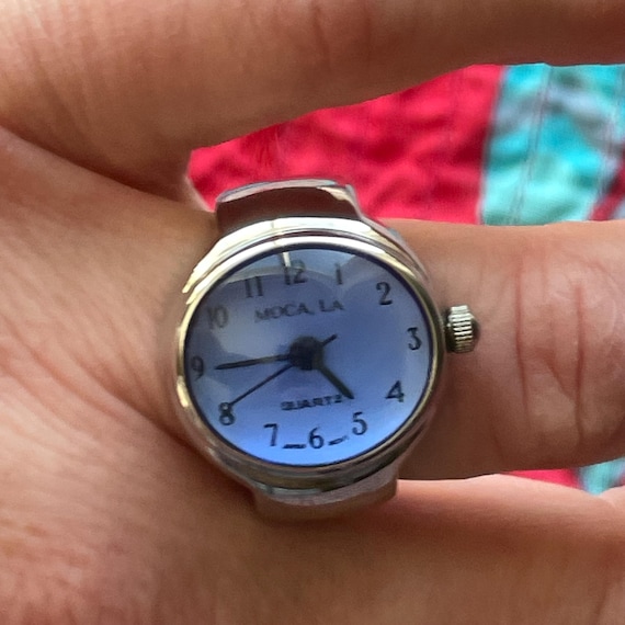 Vintage Ring Watch 1993 MOCA Ring Blue Glass Domed Analog Watch Face Museum of Contemporary Art L.A. Rare Find NEEDS A BATTERY