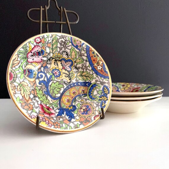 Vintage Small Bowls Paisley Pattern Chintz by Alfred Meakin Tiny Bowl Set of 4 Made in England All Over Pattern China Multicolor Gold Rim