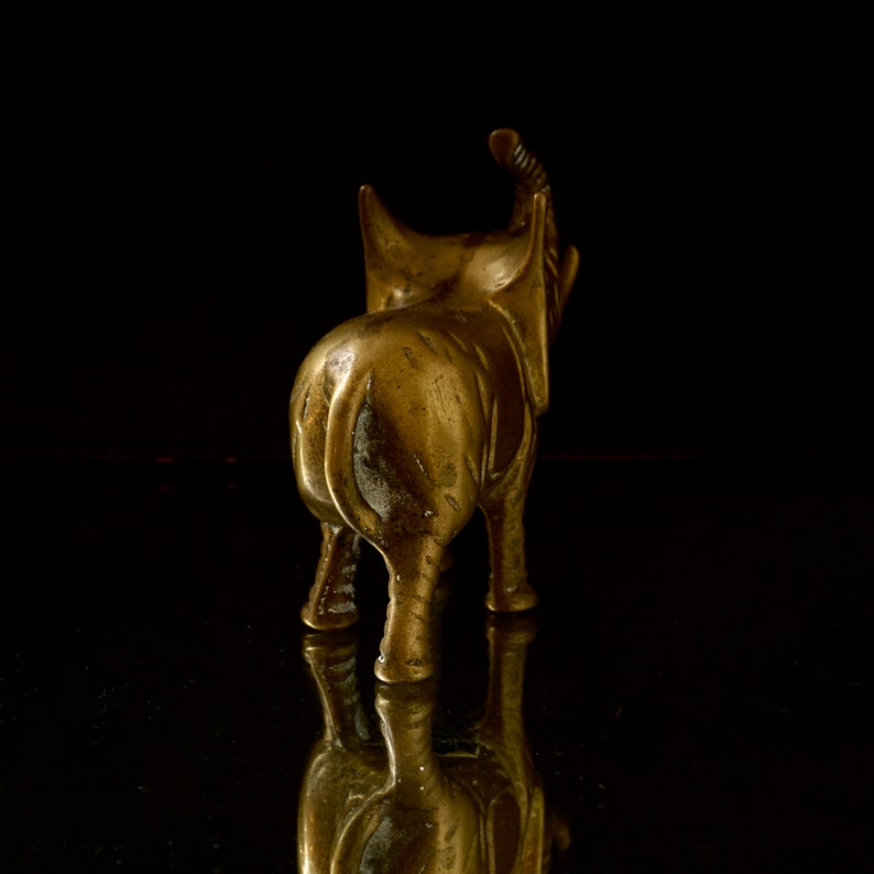 Vintage Brass Elephant Figurine Leonard Towle Heavy Solid Brass Unpolished Pachyderm Statue 1970s Boho Decor
