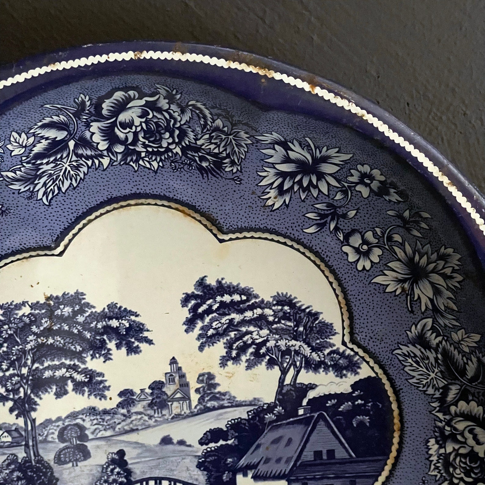 Tin Bowl Decatur Vintage Daher Tin Bowl, Blue & White English Country Scene, 1971 - Etsy