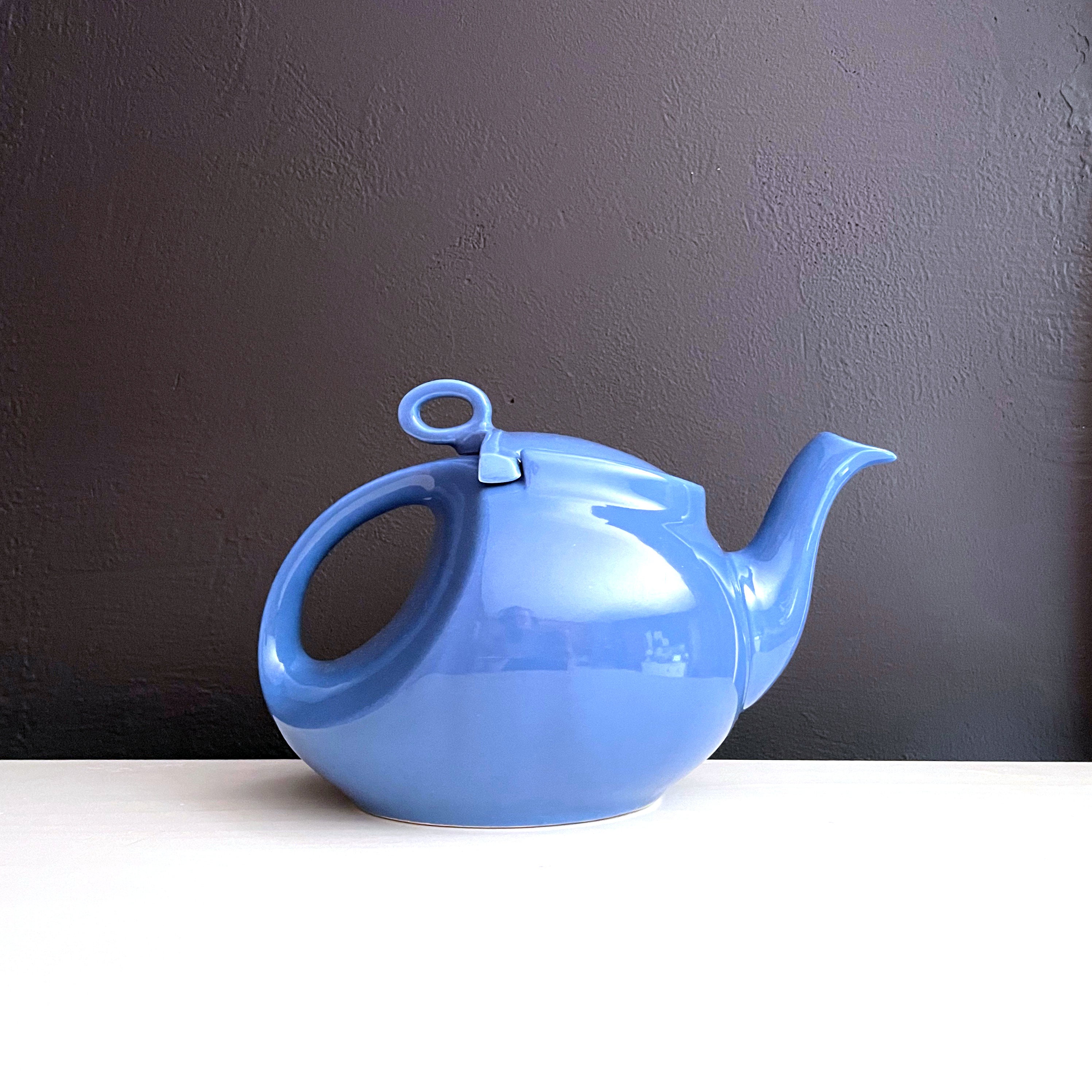 Vintage Blue Teapot Hall Streamline Tea Pot Dresden Blue Art Deco