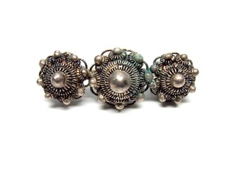 Filigree Brooch Silver Bar Pin Victorian Style