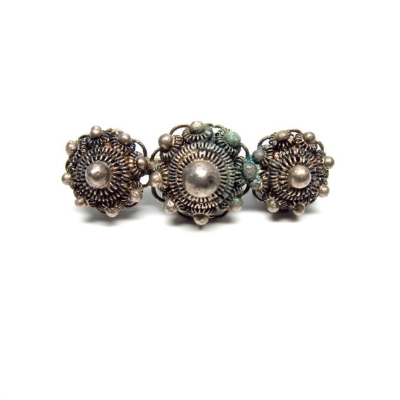 Filigree Brooch Silver Bar Pin Victorian Style