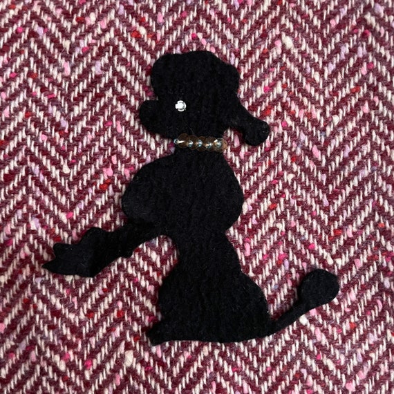 Vintage Poodle Skirt Poodle Black Felt Cut-Out 1950s Applique Sew On Circle Skirt Retro Standard poodle Gem Eye Sequin Collar Iridescent