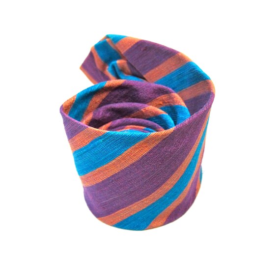 Vintage Purple Tie Pink Aqua Silk Diagonal Striped Tie