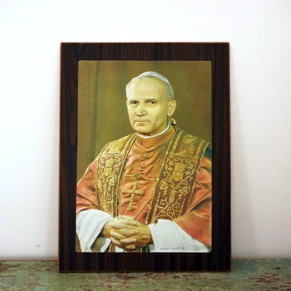 Vintage Pope Portrait John Paul II 80s 3D Raised Paper Photo On Board 3 Dimensional Portrait Catholic Church Vatican Italy Joanne Paulus II