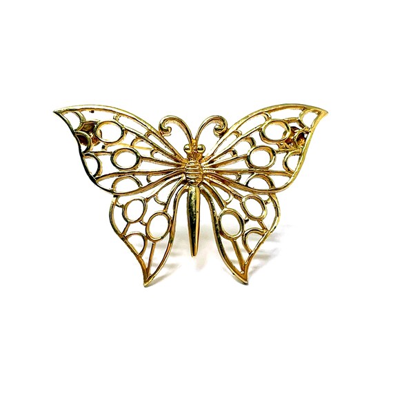 Vintage Butterfly Brooch Gold Toned Filigree Look Butterfly Pin Costume Jewelry Allison Reed